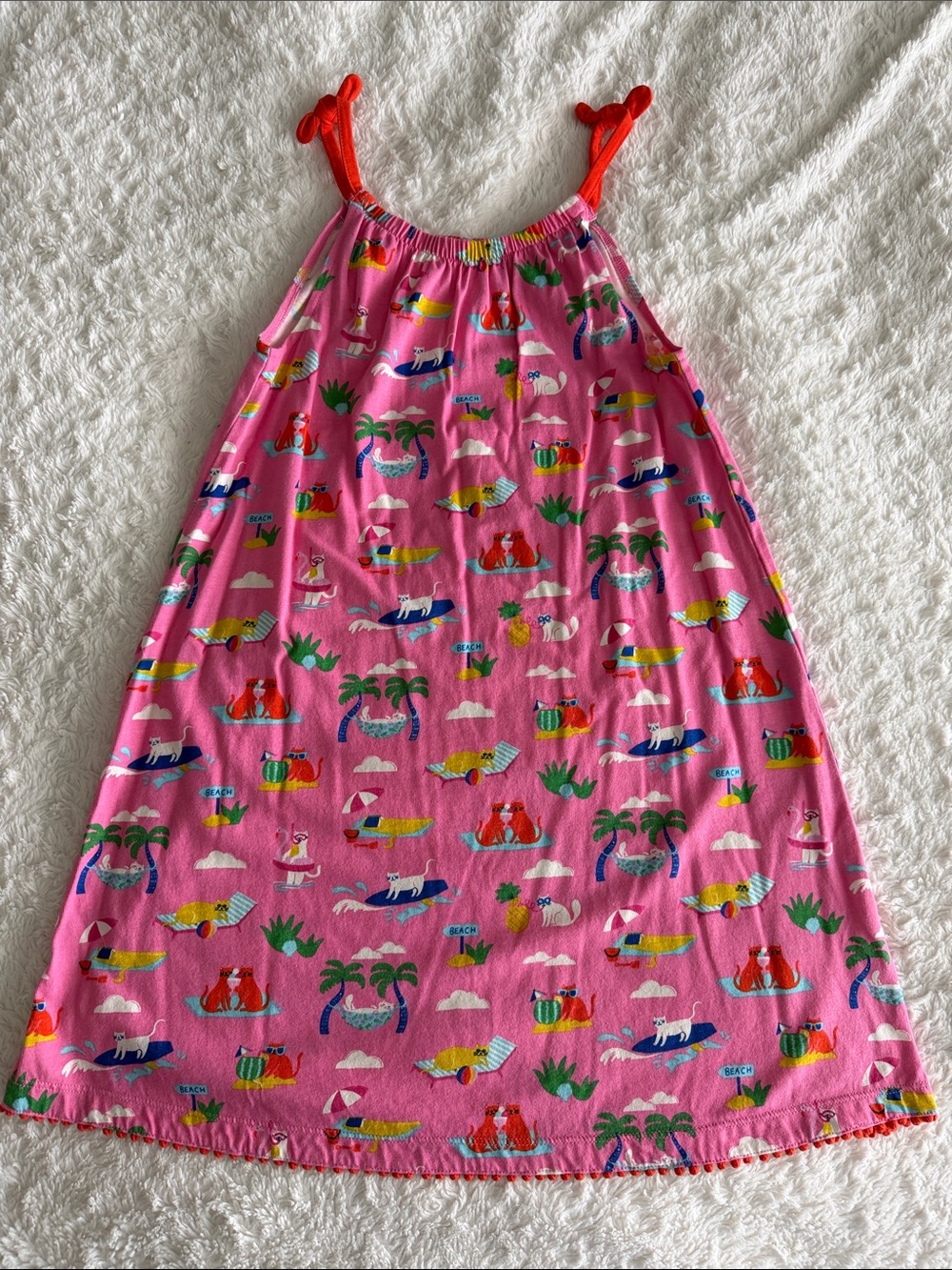 Mini Boden girls size 8-9 pink knit cats at the beach sleeveless dress summer